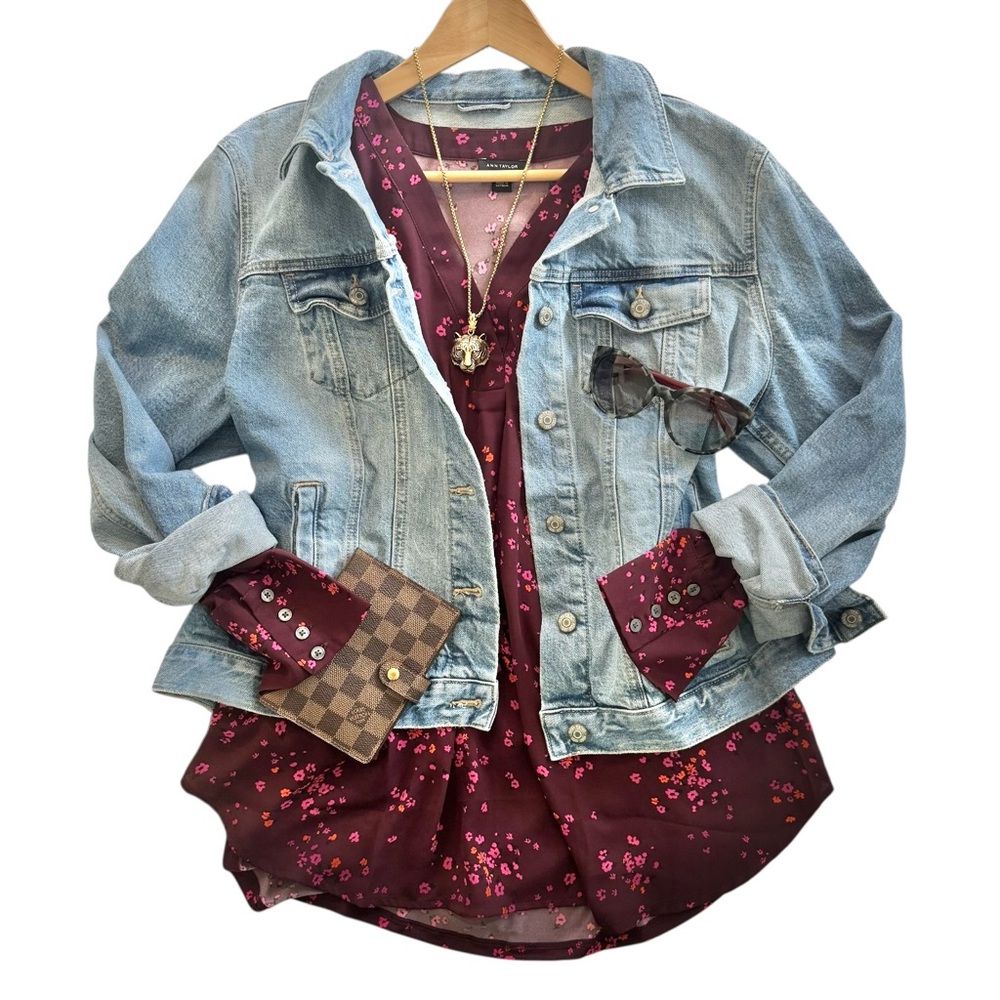 Ann Taylor Burgundy Floral Blouse